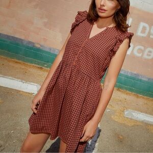 NATION LTD Tegan Ruffled Mini Dress with Pockets in Checkered Tajin